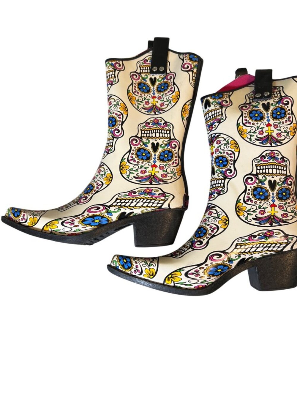 Blazin Roxx Roxy Sugar Skull Western Rain Boots Cream Size 8 - Picture 3 of 7